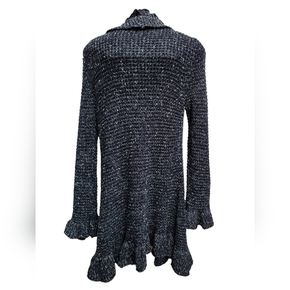 Cleo Long Ruffled Black Sweater Coat Sz S NWT - Picture 2 of 6